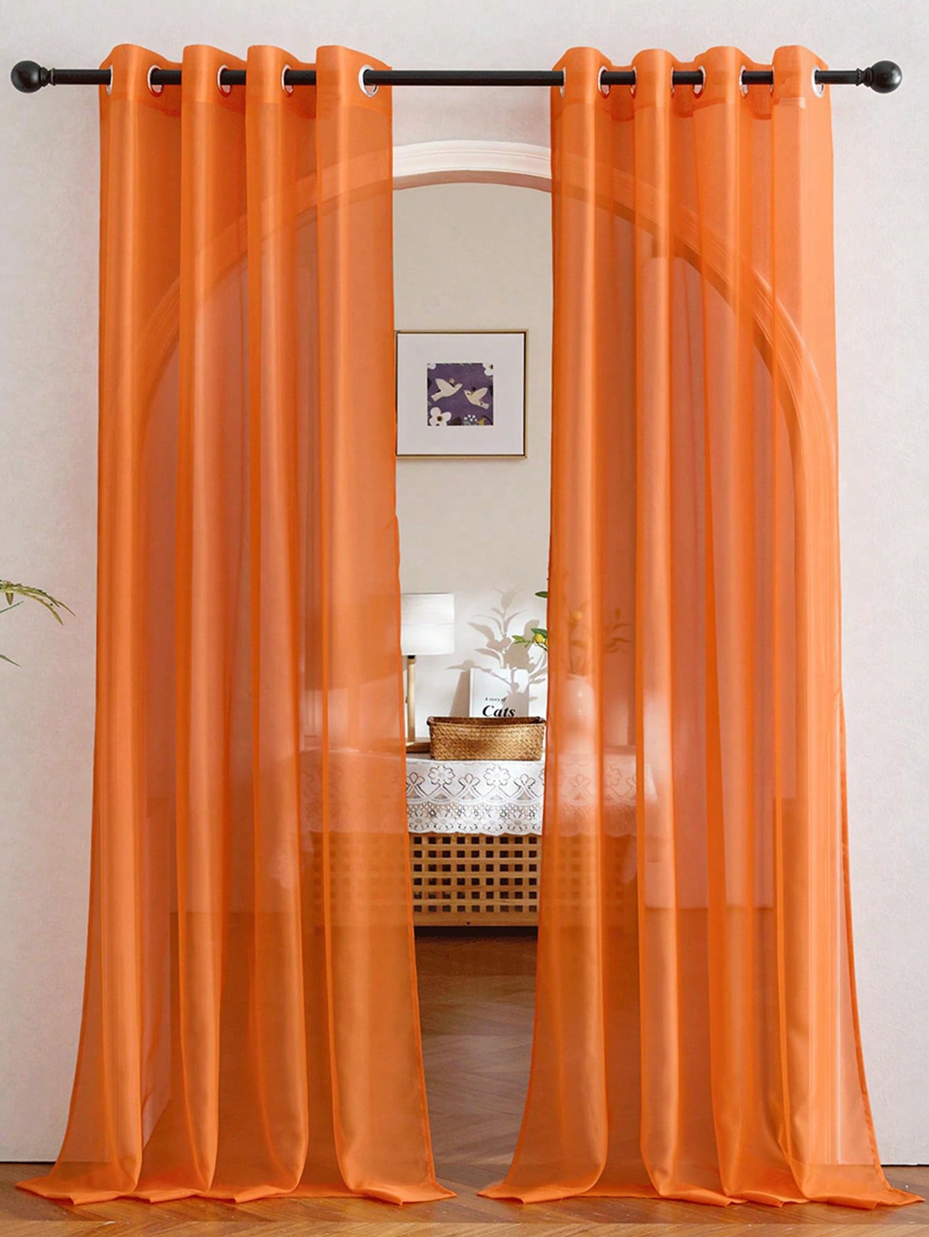ستارة أورجانزا شفافة برتقالية  - مراجعة Curtain Rods وسعره