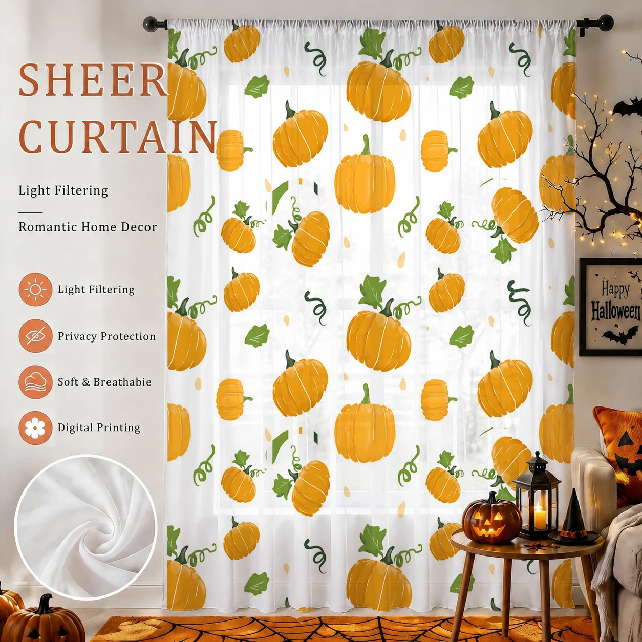 ستارة شفافة لعيد الهالوين مع ف - مراجعة Curtain Rods وسعره